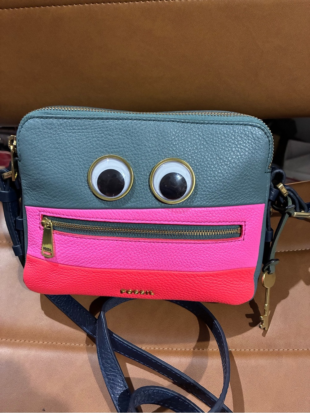 FOSSIL Piper Toaster Crossbody in Olive, Hot Pink & Coral crossbody